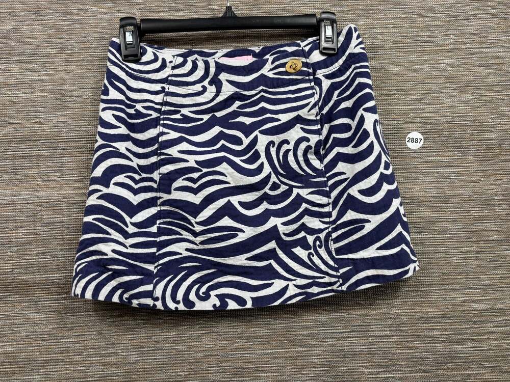 Lilly Pulitzer Skirt Womens Sz 2 Blue White Wave Print Cotton A Line Lined Mini